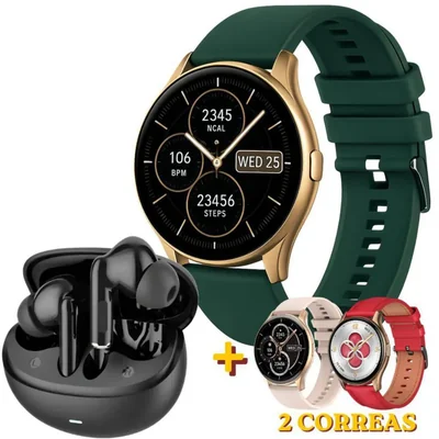 Smartwatch G-Tide R5 Dorado con Audífonos G-Tide L42 Negro