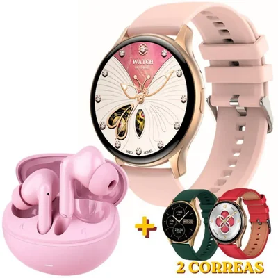 Smartwatch G-Tide R5 Dorado con Audífonos G-Tide L42 Rosa