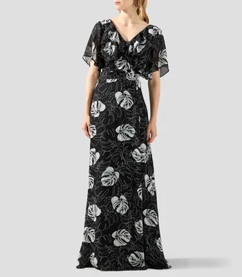 Vestido de fiesta largo estampado Mujer