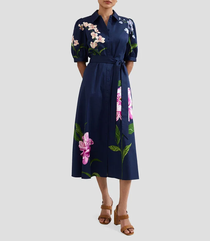Vestido midi manga corta estampado Mujer