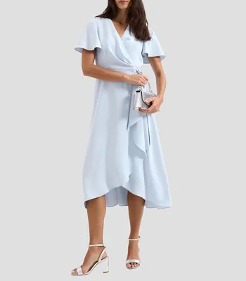 Vestido midi manga corta liso Mujer