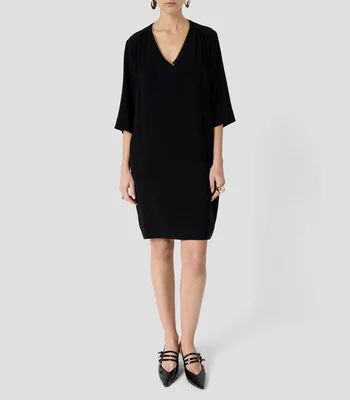 Vestido corto manga 3/4 liso Mujer