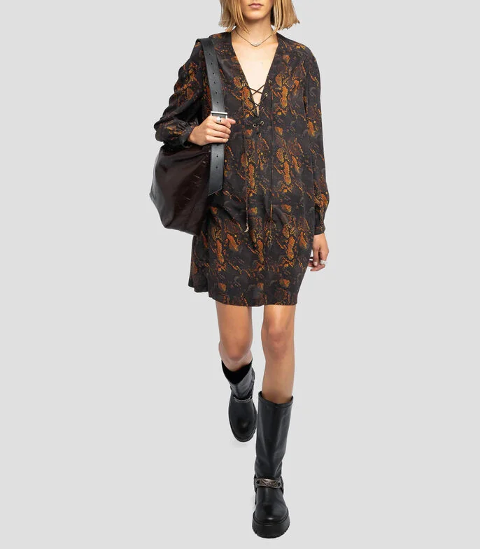 Vestido corto de manga larga estampado Mujer
