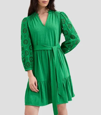 Vestido corto manga 3/4 liso Florie Mujer