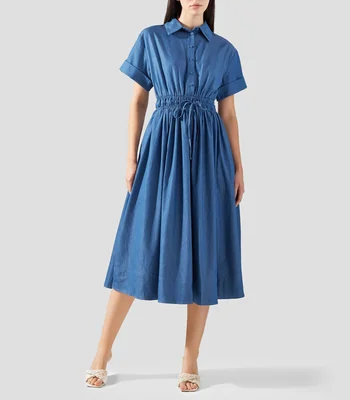 Vestido largo manga corta liso Mujer
