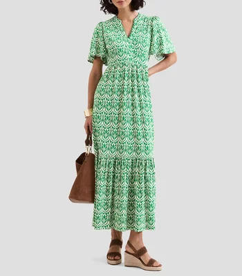 Vestido midi manga corta fantasía Mujer