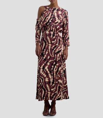 Vestido largo manga larga con estampado Mujer