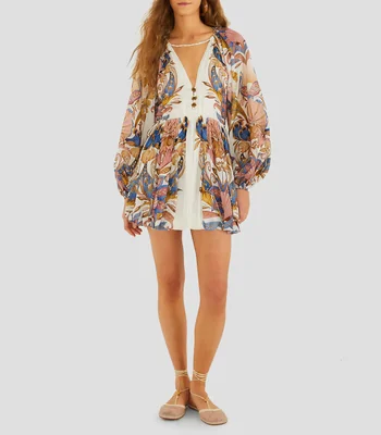 Vestido mini manga larga con diseño fantasía Sea Garden Mujer