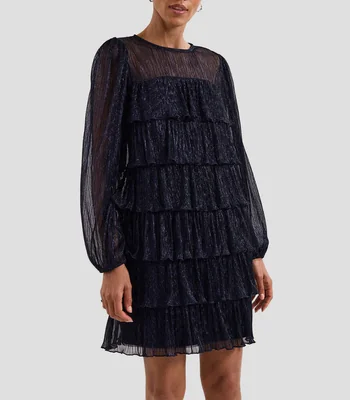 Vestido mini con volantes manga larga Mujer