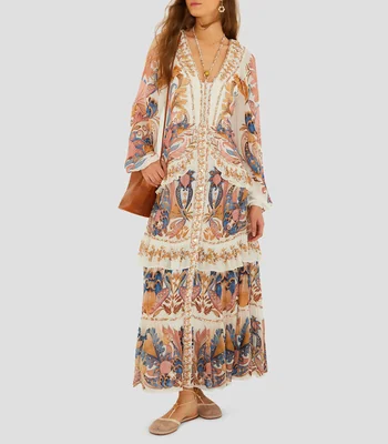 Vestido largo manga larga con diseño fantasía Sea Garden Mujer