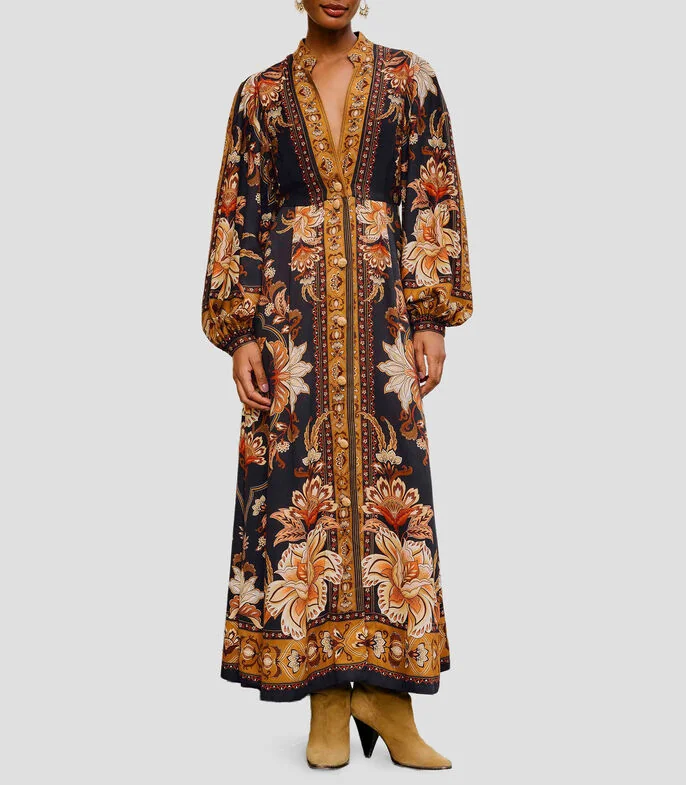Vestido largo con manga larga estampado Mujer