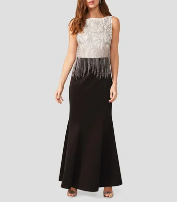 Vestido largo con cuentas de pedrería Mujer