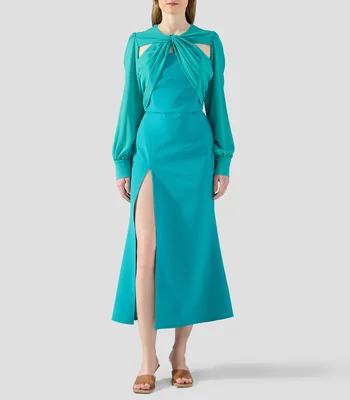 Vestido de fiesta largo con manga larga liso Mujer