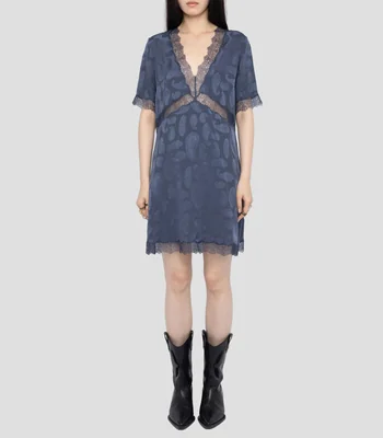 Vestido corto manga corta cuello V Mujer