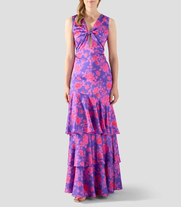 Vestido de fiesta largo estampado Mujer