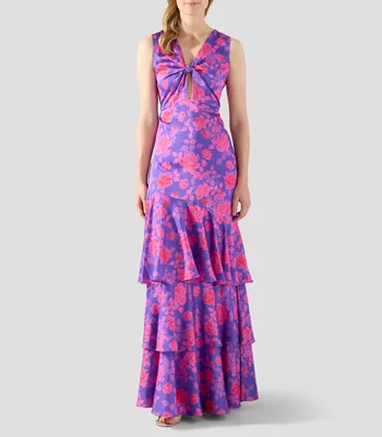 Vestido de fiesta largo estampado Mujer