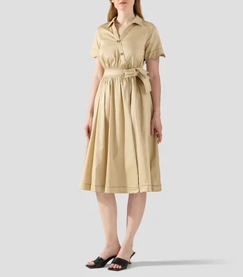 Vestido camisero midi liso Mujer