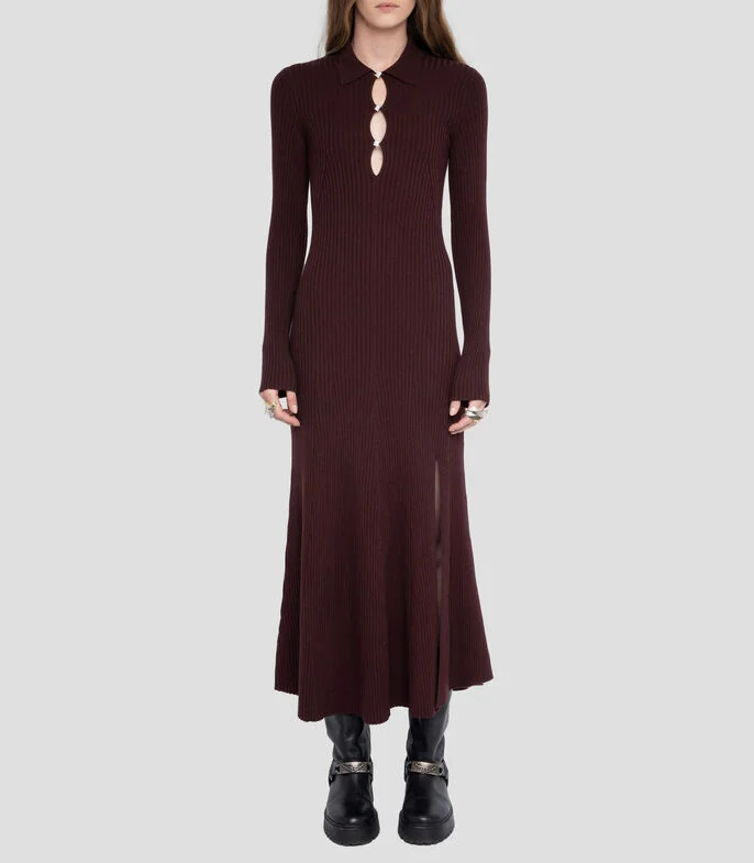 Vestido largo manga larga liso Mujer