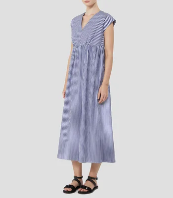 Vestido largo manga corta de rayas Mujer