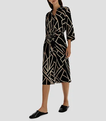 Vestido midi estampado manga 3/4 Mujer