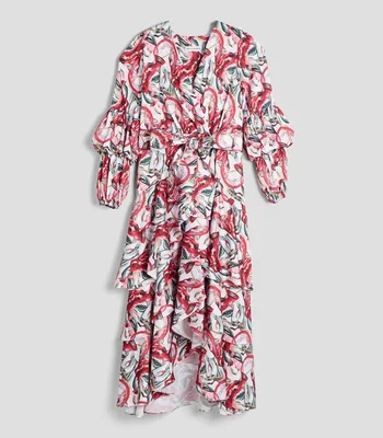 Vestido de fiesta largo manga larga con estampado Mujer