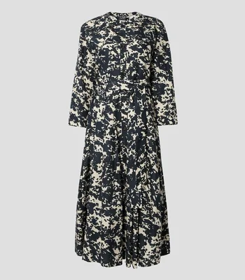 Vestido midi con manga larga estampado Mujer