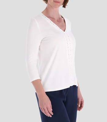 Blusa lisa manga 3/4 Mujer