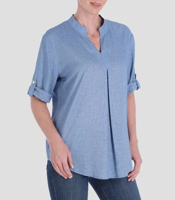 Blusa lisa manga corta con trabilla ajustable Mujer