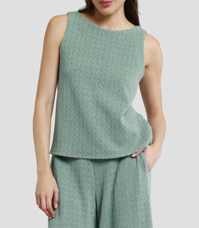 Blusa jaspeada sin mangas Mujer