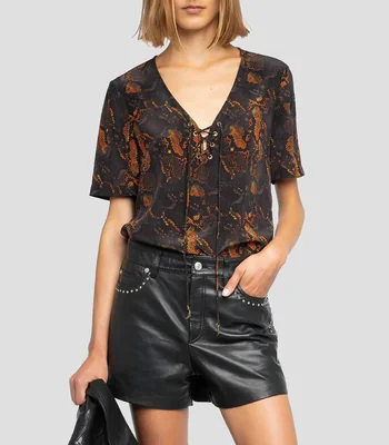 Blusa estampada de manga corta Mujer