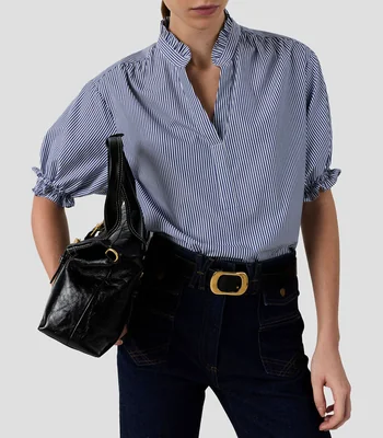 Blusa a rayas manga corta Mujer