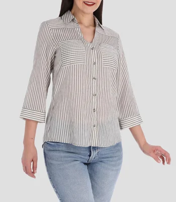 Blusa de rayas con manga 3/4 Mujer