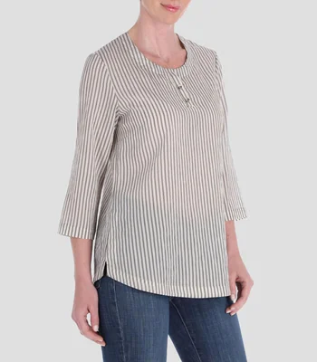 Blusa de rayas con manga 3/4 Mujer