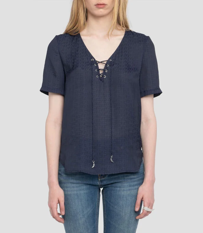 Blusa estampada manga corta Mujer