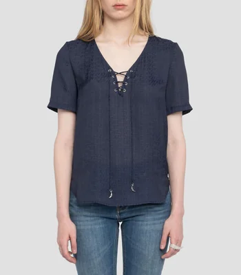 Blusa estampada manga corta Mujer