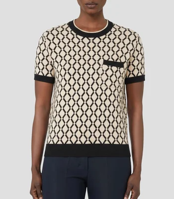 Blusa estampado jacquard manga corta Mujer