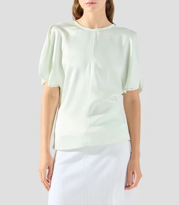 Blusa lisa con manga corta Mujer
