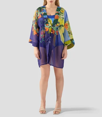 Kaftan estampado manga larga Mujer