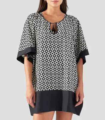 Kaftan estampado manga corta Mujer