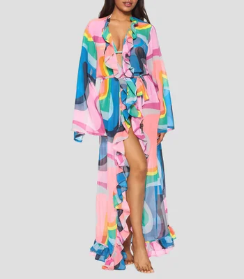 Kaftan estampado manga larga Mujer