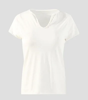 Playera cuello V manga corta con estampado Mujer