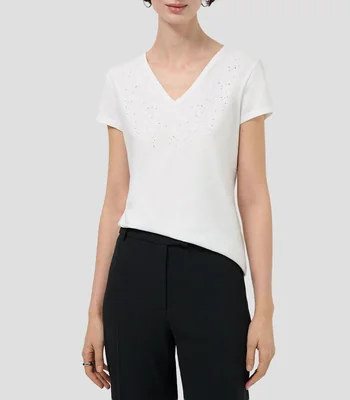 Playera cuello V manga corta lisa Mujer