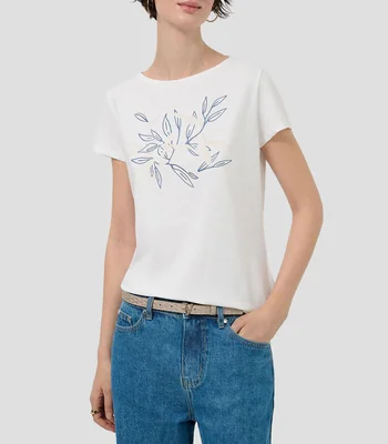 Playera cuello barco manga corta con microdiseños Mujer