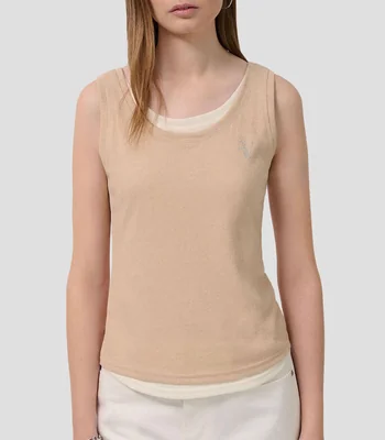 Playera cuello redondo sin mangas lisa Mujer