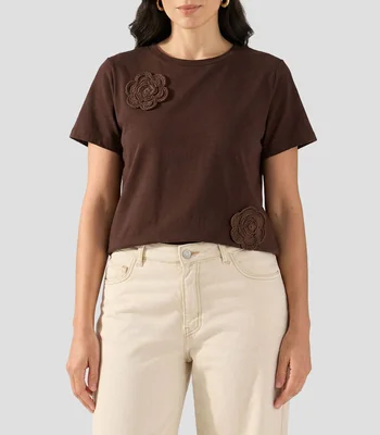 Playera cuello redondo manga corta lisa Mujer