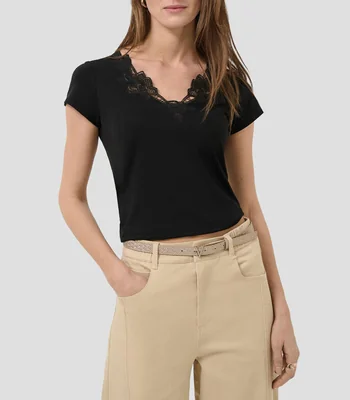 Playera cuello V manga corta lisa Mujer