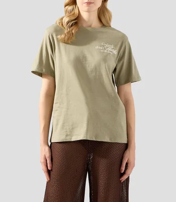 Playera cuello redondo manga corta con estampado Mujer