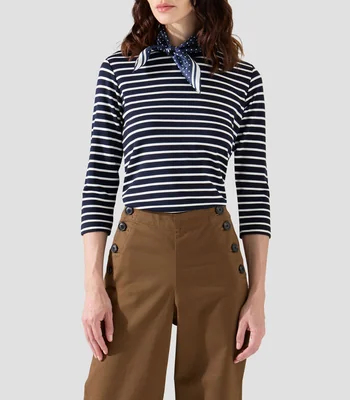 Playera cuello redondo manga 3/4 rayas Mujer