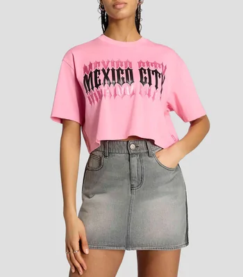 Playera de cuello redondo con manga corta estampada Mujer