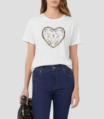 Playera de cuello redondo manga corta estampada Mujer